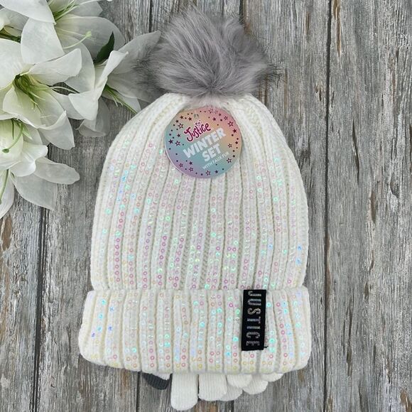 Girls Justice Ribbed & Full Print Winter Cozy Beanie and Gloves 2, 2-Piece Sets - Picture 2 of 13